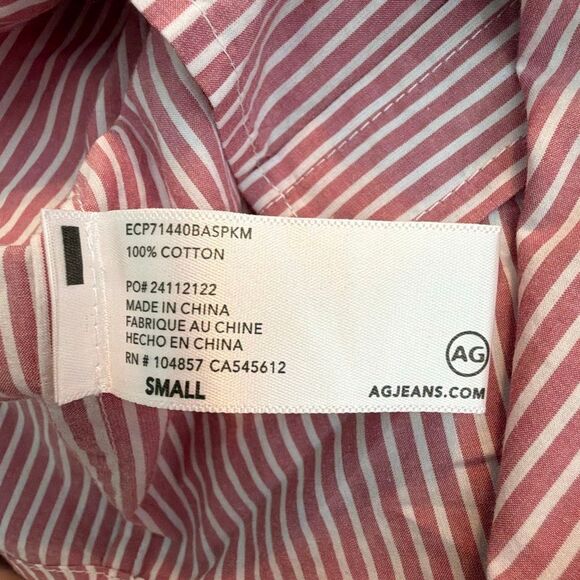 Adriano Goldschmied AG Jean Aiden Classic Button Up Shirt Red White Stripe Cotto - Picture 6 of 7